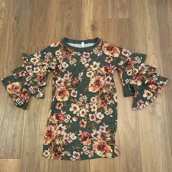 UNCLE FRANK Anthropologie Floral Print mini Dress size Small Tier Sleeve - Picture 1 of 6